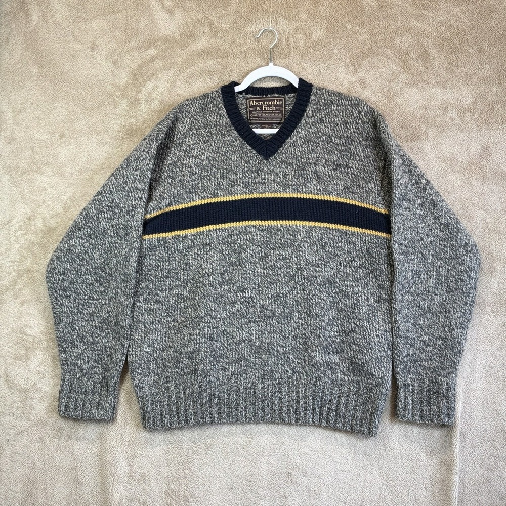 VTG Abercrombie & Fitch Sweater Men's L 90s 100% Shetland Wool Gray Boxy Fit EUC